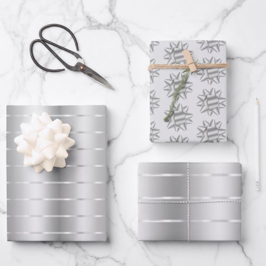 Chique Zilveren Lint Boog Bruidsfeest Inpakpapier Vel (Voorkant)