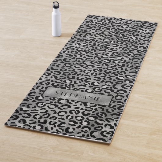 Chique Zilveren Luipaardprint Persoonlijk Yogamat (In situ)