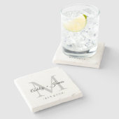 Chique zilveren monogram namen huwelijksdatum stenen onderzetter (Zijkant)