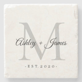 Chique zilveren monogram namen huwelijksdatum stenen onderzetter