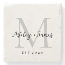 Chique zilveren monogram script namen huwelijksdat