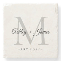 Chique zilveren monogram script namen huwelijksdat