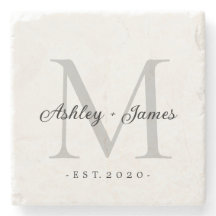 Chique zilveren monogram script namen huwelijksdat