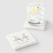 Chique zilveren monogram script namen trouwdatum stenen onderzetter (Zijkant)