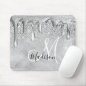 Chique zilveren ombre glitterdruppels monogram muismat (Met muis)