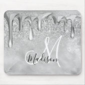 Chique zilveren ombre glitterdruppels monogram muismat (Voorkant)
