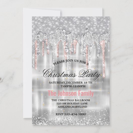 Chique zilveren roos gouden druipende glinsterende kaart (Voorkant)