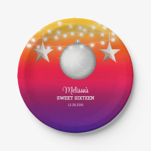 Chique zilveren ster string licht verloop verjaard papieren bordje