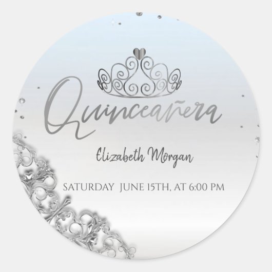 Chique zilveren tiara,Diamanten Quinceañera  Ronde Sticker (Voorkant)
