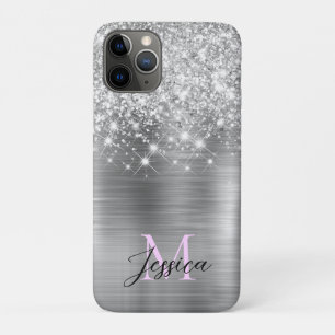 Chique zilverfolie faux glitter Lila monogram Case-Mate iPhone Case
