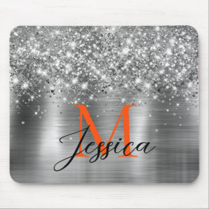 Chique zilverfolie faux glitter Sinaasappel monogr Muismat
