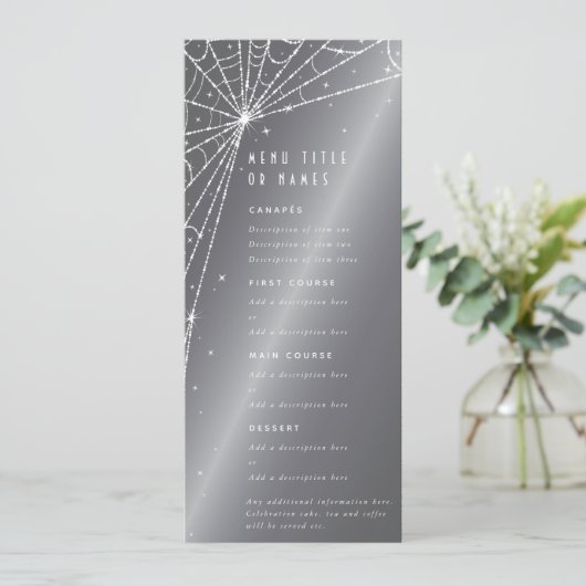 Chique Zilvergrijs Diamant Spinnenweb Flat 4 Cursu Menu (Staand voorkant)