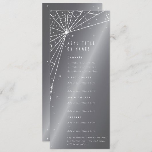 Chique Zilvergrijs Diamant Spinnenweb Flat 4 Cursu Menu (Voorkant / Achterkant)