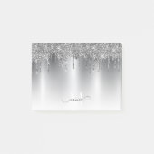 Chique zilvergrijs Dripping Glitter Monogram Naam Post-it® Notes (Voorkant)