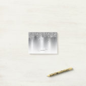 Chique zilvergrijs Dripping Glitter Monogram Naam Post-it® Notes (Op bureau)