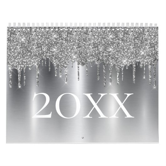 Chique zilvergrijs Glitter Ombre Monogram Kalender (Hoes)