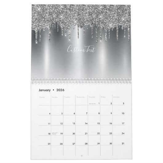 Chique zilvergrijs Glitter Ombre Monogram Kalender (Jan 2026)