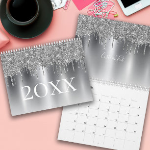 Chique zilvergrijs Glitter Ombre Monogram Kalender