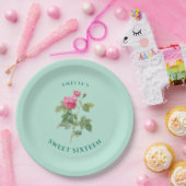 Chique zoet 16 Mint groen bloemig botanisch Papieren Bordje (Feest)