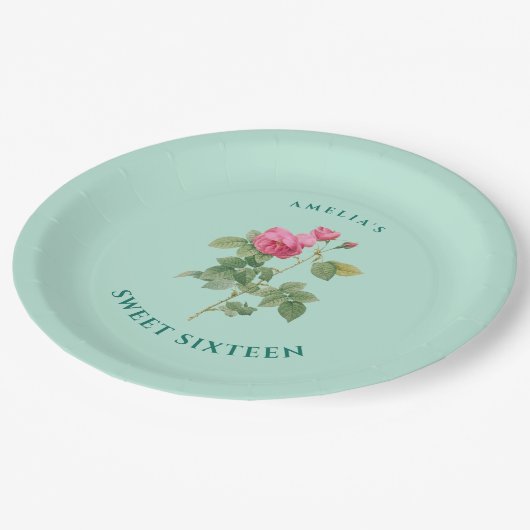 Chique zoet 16 Mint groen bloemig botanisch Papieren Bordje (Gekanteld)