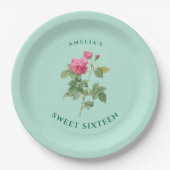 Chique zoet 16 Mint groen bloemig botanisch Papieren Bordje (Voorkant)