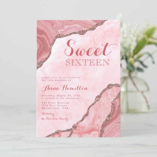 Chique zoet zestien blush roze goud agaat geode kaart (Staand voorkant)