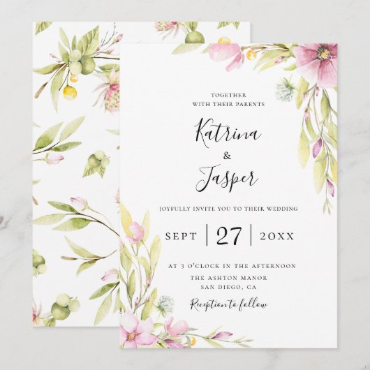 Chique zomer Wildbloemen bruiloft uitnodiging (Voorkant / Achterkant)