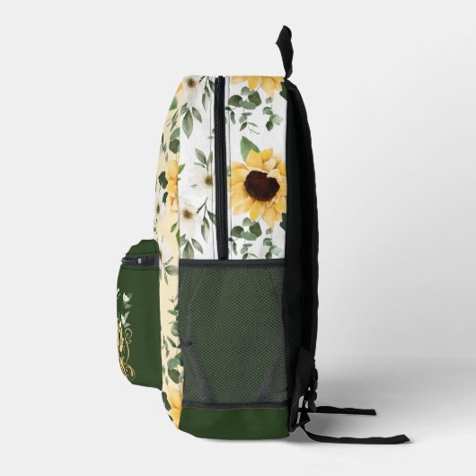 Chique Zonnebloem Bloemen Patroon Aangepaste Scrip Bedrukte Rugzak (Rechts)