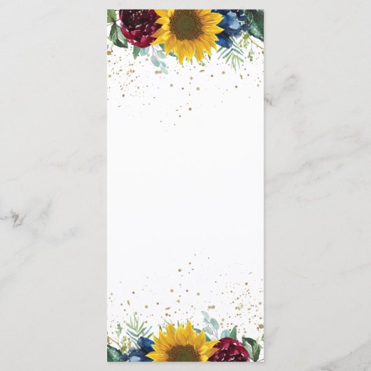 Chique Zonnebloem Burgundy Navy Blauwe Bloemige Br Menu (Achterkant)