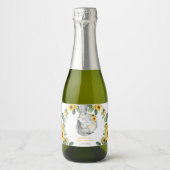 Chique Zonnebloem Olifant Baby shower 1e Verjaarda Sparkling Wijnetiket (Voorkant)