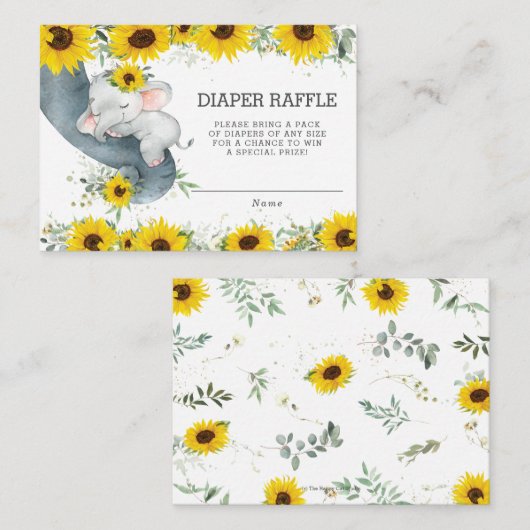Chique Zonnebloem Olifant Baby shower Luier Raffle Informatiekaartje (Voorkant / Achterkant)