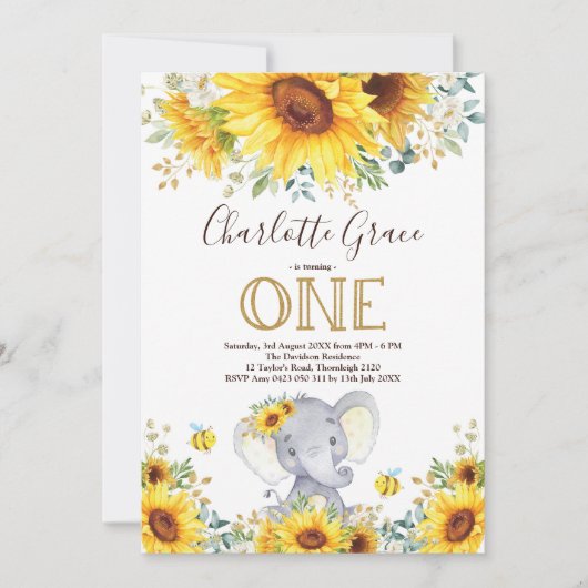 Chique Zonnebloem Olifant Groenelementen Goud 1e V Kaart (Voorkant)