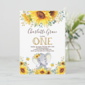 Chique Zonnebloem Olifant Groenelementen Goud 1e V Kaart (Staand voorkant)