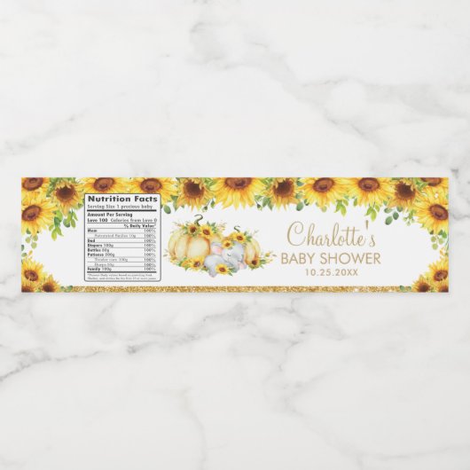 Chique Zonnebloem Pompoen Olifant Baby shower Favo Waterfles Etiket (Enkel label)