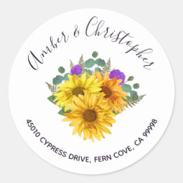 Chique Zonnebloem Rozen Bruiloft Adres Envelop Afd Ronde Sticker