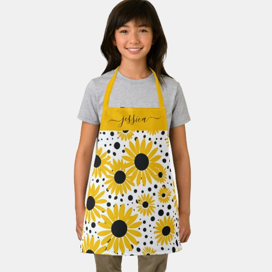 Chique zonnebloem script naam schort (Insitu)