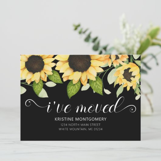 Chique zonnebloem Waterverf bloemenzwart Ik ben ve Aankondiging (Staand voorkant)