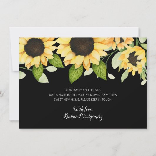 Chique zonnebloem Waterverf bloemenzwart Ik ben ve Aankondiging (Achterkant)