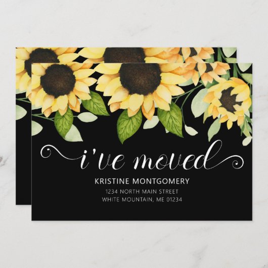 Chique zonnebloem Waterverf bloemenzwart Ik ben ve Aankondiging (Voorkant / Achterkant)