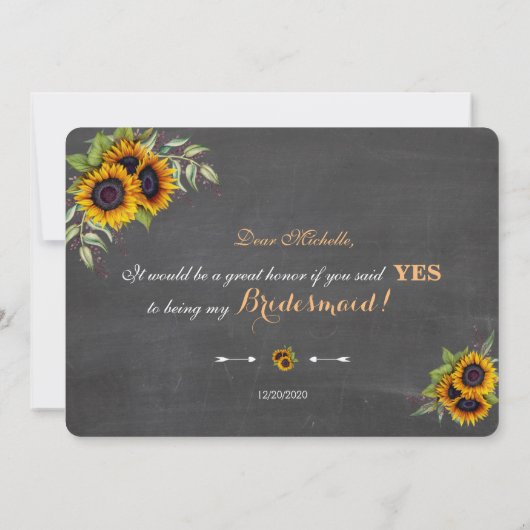 Chique zonnebloemen krijt Zal je mijn bruidsmeisje Kaart (Achterkant)
