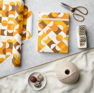 Chique Zonnige Gele Oranje Bruine Cirkels Kunst Pa Cadeaupapier