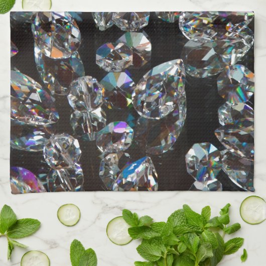 Chique Zwarde Diamant Kristal Abstract Patroon Cad Theedoek (Gevouwen)