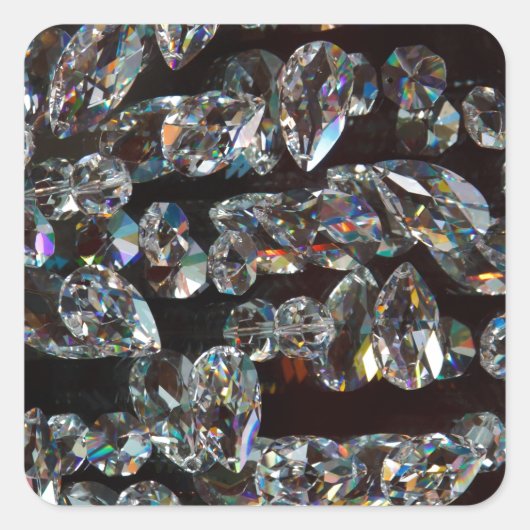 Chique Zwarde Diamant Kristal Abstract Patroon Cad Vierkante Sticker (Voorkant)