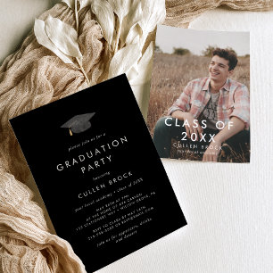 Chique Zwart Afstudeerder Pet Klasse van 2024 Foto Kaart