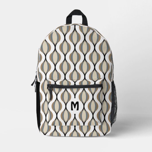 Chique Zwart Beige Grijs Mideeuw Waves Patroon Bedrukte Rugzak (Voorkant)