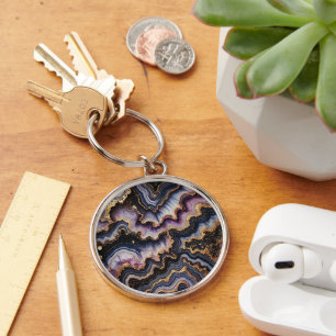 Chique zwart blauw violet paars goud marmeren patr sleutelhanger