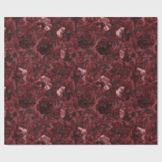 Chique zwart-bordeauxrood bloem bruiloft cadeaupapier (Vlak)