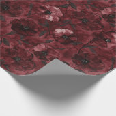 Chique zwart-bordeauxrood bloem bruiloft cadeaupapier (Hoek)