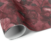 Chique zwart-bordeauxrood bloem bruiloft cadeaupapier (Rol Hoek)