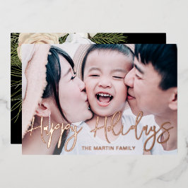 Chique zwart botanische volledige foto kerst folie feestdagenkaart